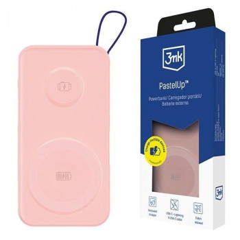 3MK PastelUp powerbank 10000 mAh 22.5W, MagSafe, Qi, USB-A, USB-C, Lightning, roze