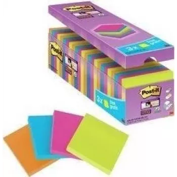 3M Post-it Super Sticky Notes 654SE24P, 76 x 76 mm, 90 vellen per blok, 4 kleuren (voordeelverpakking)