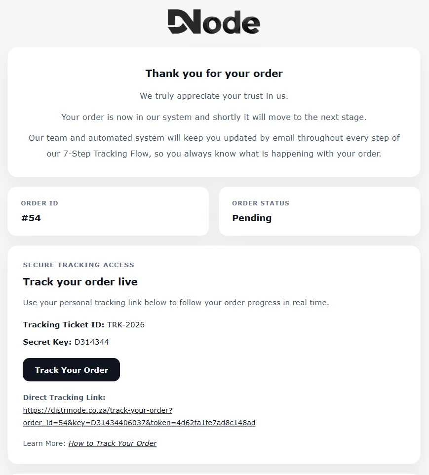 Voorbeeld van een e-mail met trackinggegevens